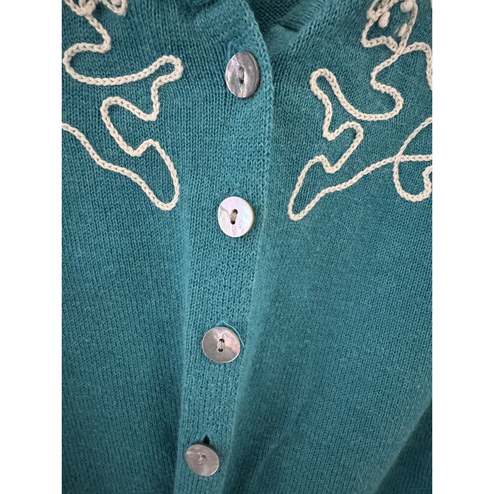 Sundance Womens Large Cotton Embroidered Button Down Cardigan Green Turquoise - Picture 3 of 8